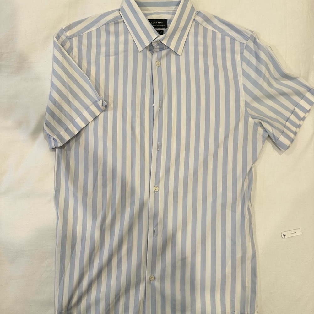 Zara Blue and White Striped Men's Shirt
